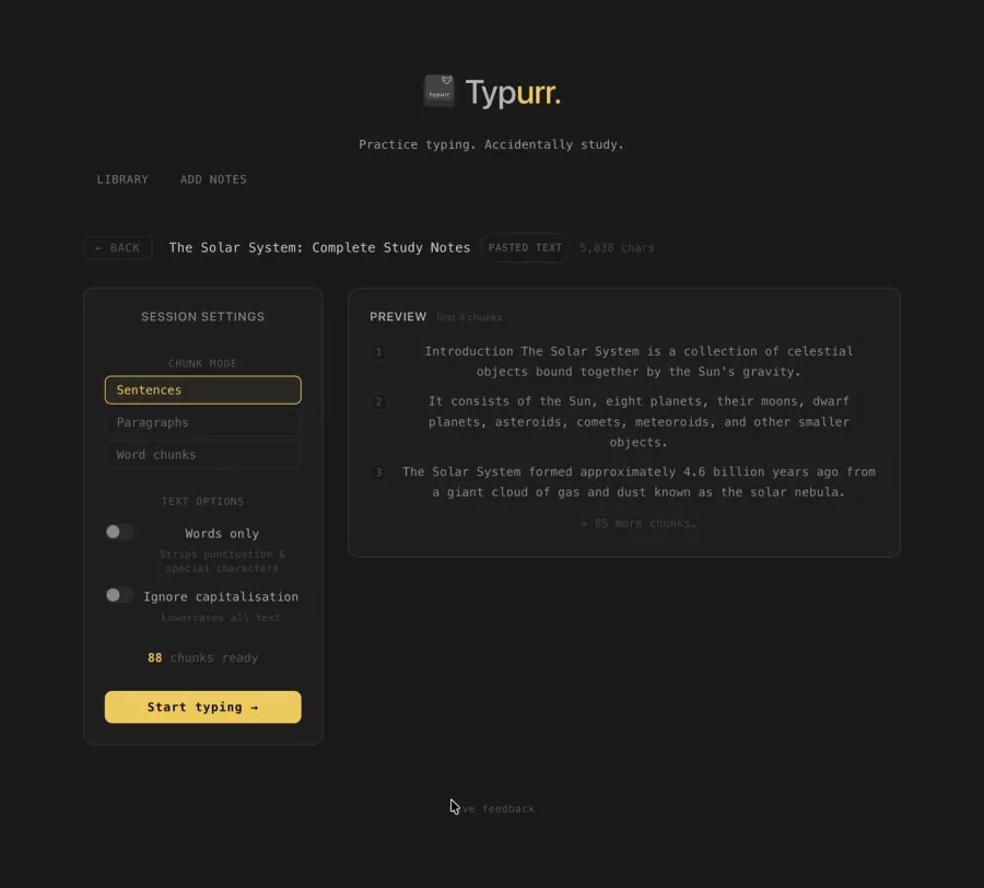 Typurr session settings